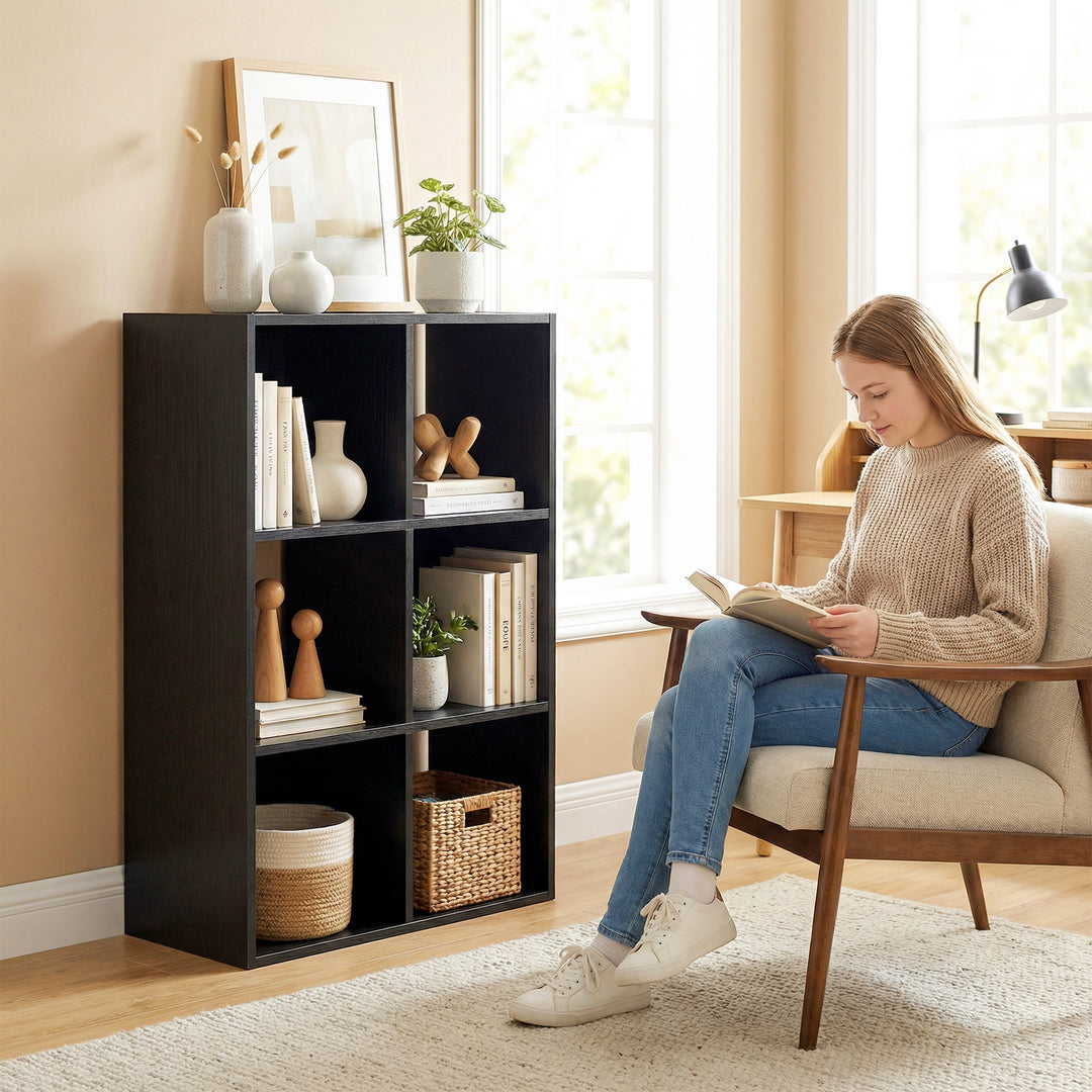 Industrial Style Storage Shelf, Bookcase, Bookshelf with 6 Compartment