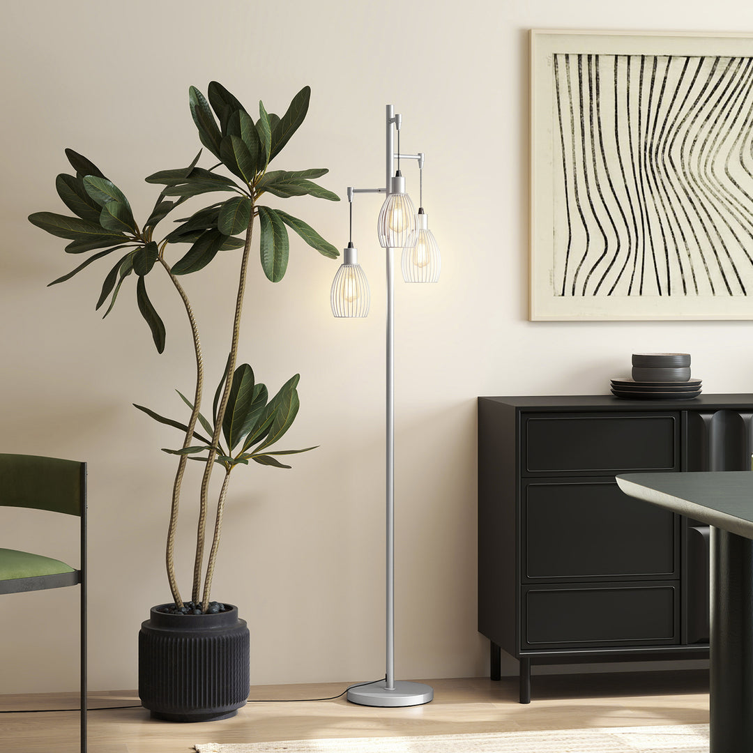 170.5cm Industrial Dimmable Standing Lamp, 3-Light Floor Lamp with Ste