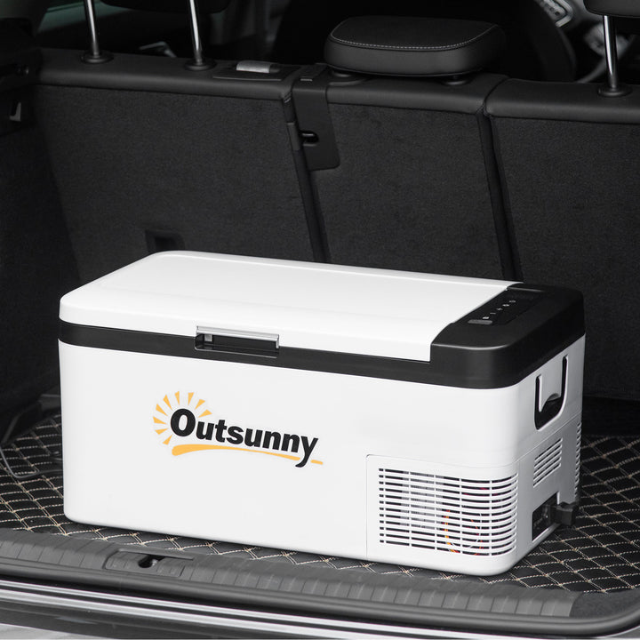 12V Car Refrigerator w/ LED Light & Foldable Handles, 18L Portable Compressor Cooler, Fridge Freezer with 12/24V DC and 110-240V AC for Campervan RV Boat Travel