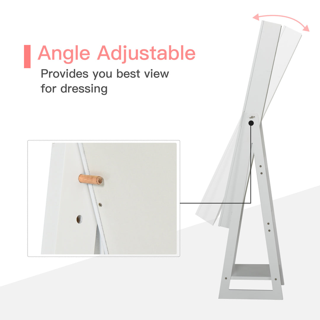 MCL Jewellery Cabinet, Standing Mirror with LED Lights, Full-Length Mirror with Storage Drawers, Hooks and Shelves, Make-Up Armoire, Jewellery Organiser for Bedroom, White