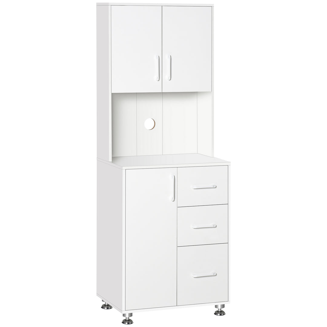 MCL Modern Kitchen Cupboard with Storage Cabinets, 3 Drawers and Open Countertop for Living Room, White