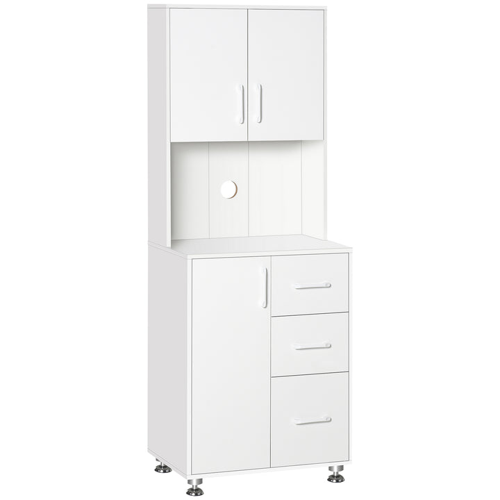 MCL Modern Kitchen Cupboard with Storage Cabinets, 3 Drawers and Open Countertop for Living Room, White