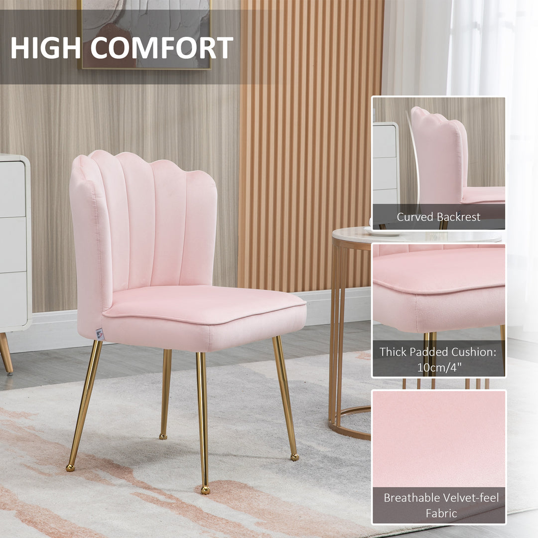 Velvet-Feel Shell Luxe Accent Chair, HOMCOM Glam Vanity Chair Makeup Seat, Home Bedroom Lounge with Metal Legs Comfort Padding, Pink | Aosom UK