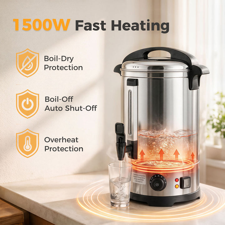 6.5L Catering Urn, 1500W Stainless Steel Hot Water Boiler Dispenser wi