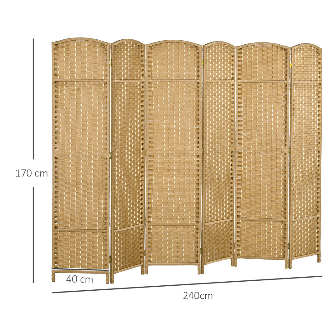 6 Panel Folding Room Divider, Freestanding Privacy Screen for Living Room, Bedroom and Office, 240 x 170cm, Natural