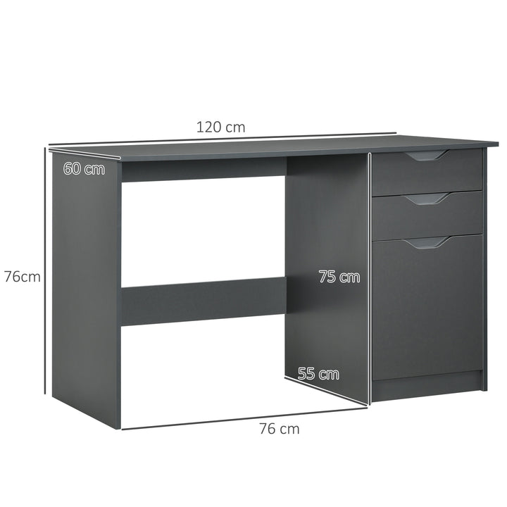 MCL Computer Desk with Drawers, High Gloss Home Office Desk with Storage Cabinet, Study Workstation, 120 x 60cm, Grey