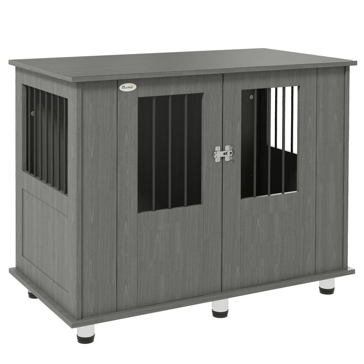 PawHut Indoor Dog Crate Furniture for Medium and Large Dogs, Magnetic Door, 100 x 55 x 80 cm, Grey | Aosom UK