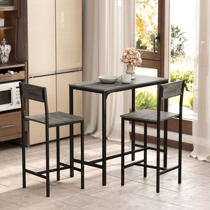 3-Piece Bar Table Set with 2 Stools, Industrial Breakfast Bar Set with