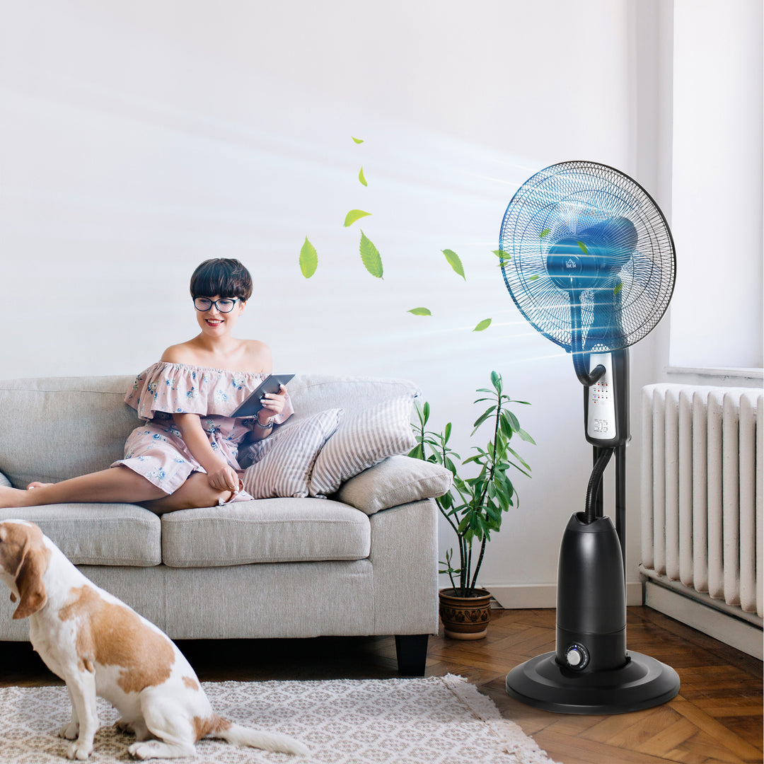 HOMCOM Pedestal Fan with Water Mist Spray, Humidifying Misting Fan, Standing Fan with 3 Speeds, 2.8L Water Tank, Timer and Remote, Black