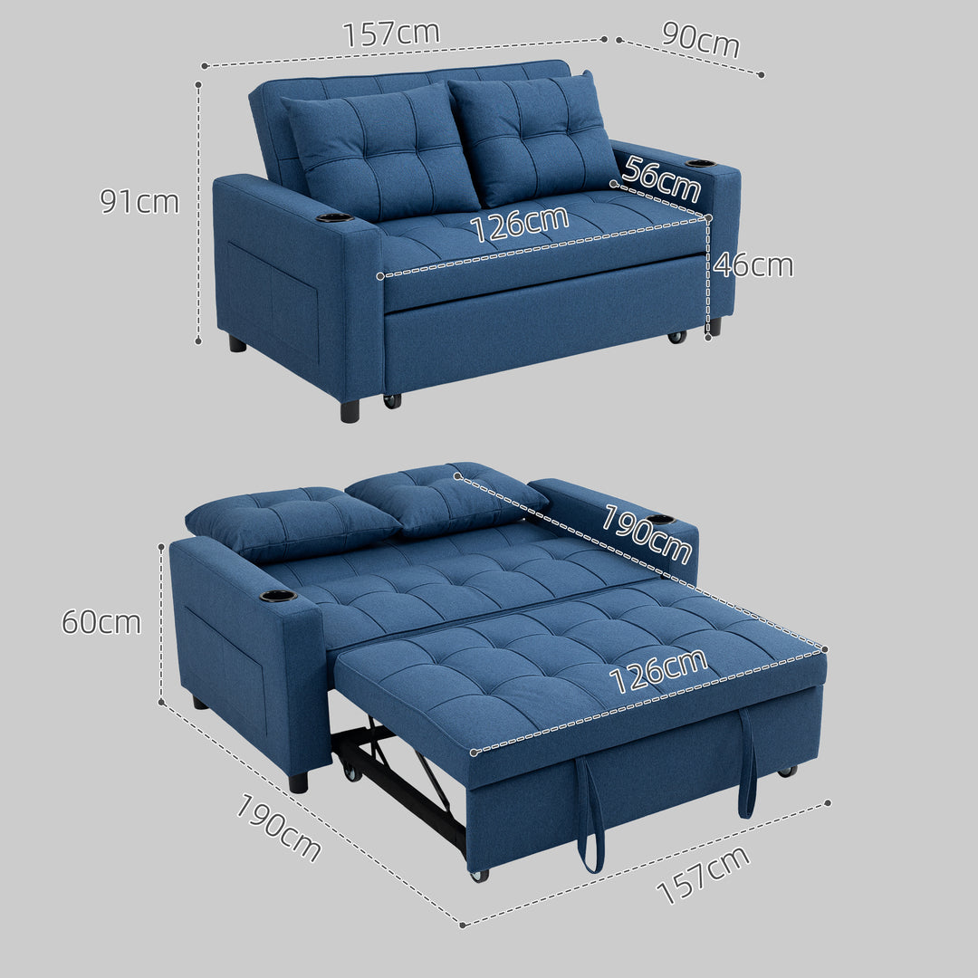 Two-Seater Pull-Out Sofa Bed - Dark Blue