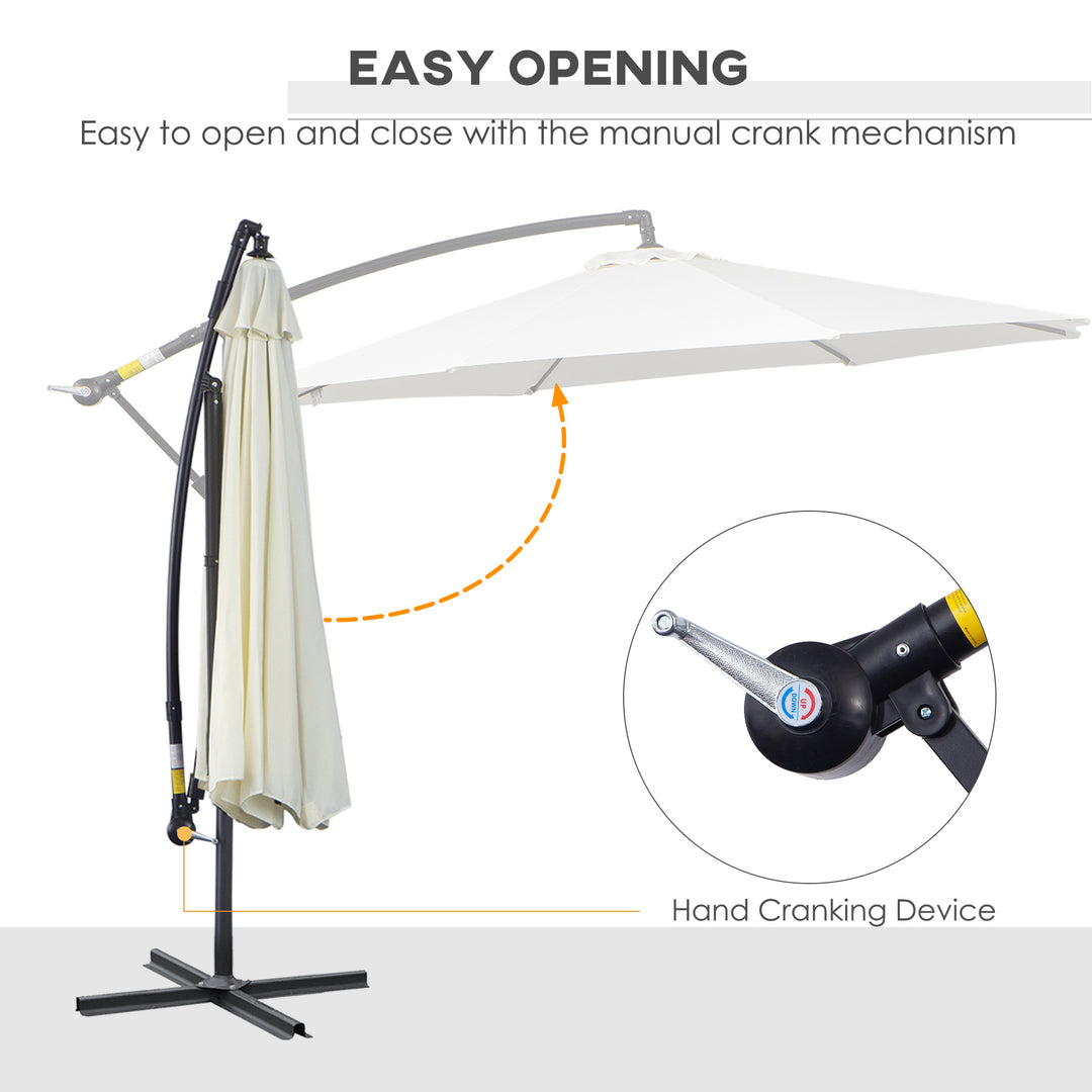 3m Banana Umbrella Parasol, Offset Cantilever Parasol Umbrella with Cross Base, Cream White