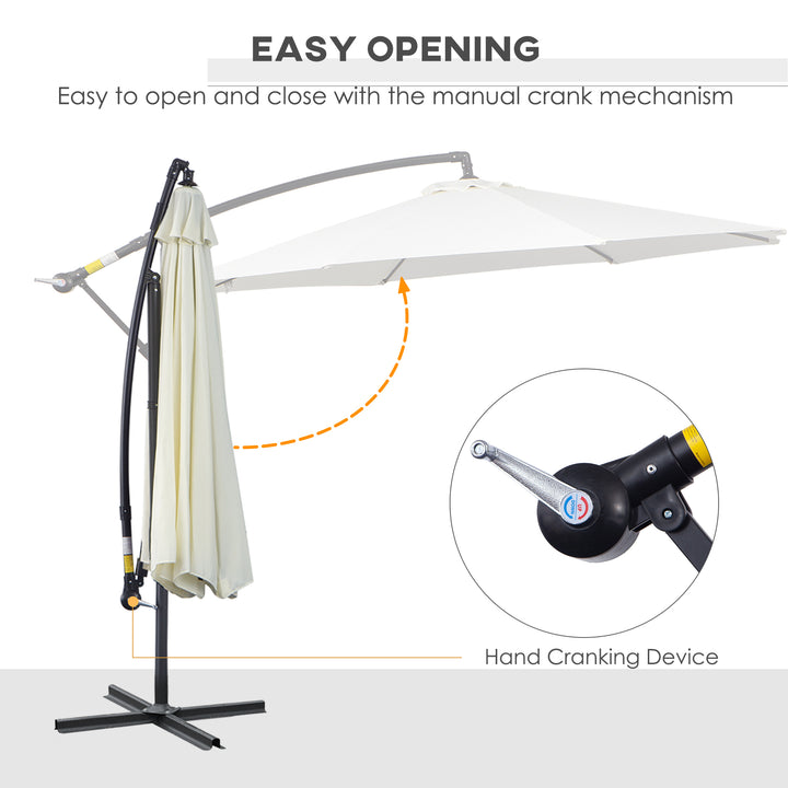 3m Banana Umbrella Parasol, Offset Cantilever Parasol Umbrella with Cross Base, Cream White