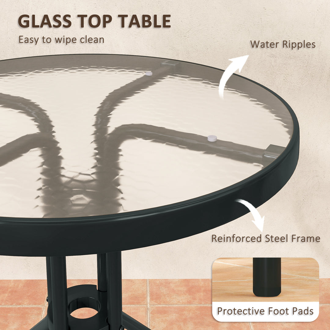 3 Pieces Patio Bistro Set with Stackable Chairs, Tempered Glass Table, for Outdoor, Balcony, Patio, Garden Charcoal Grey