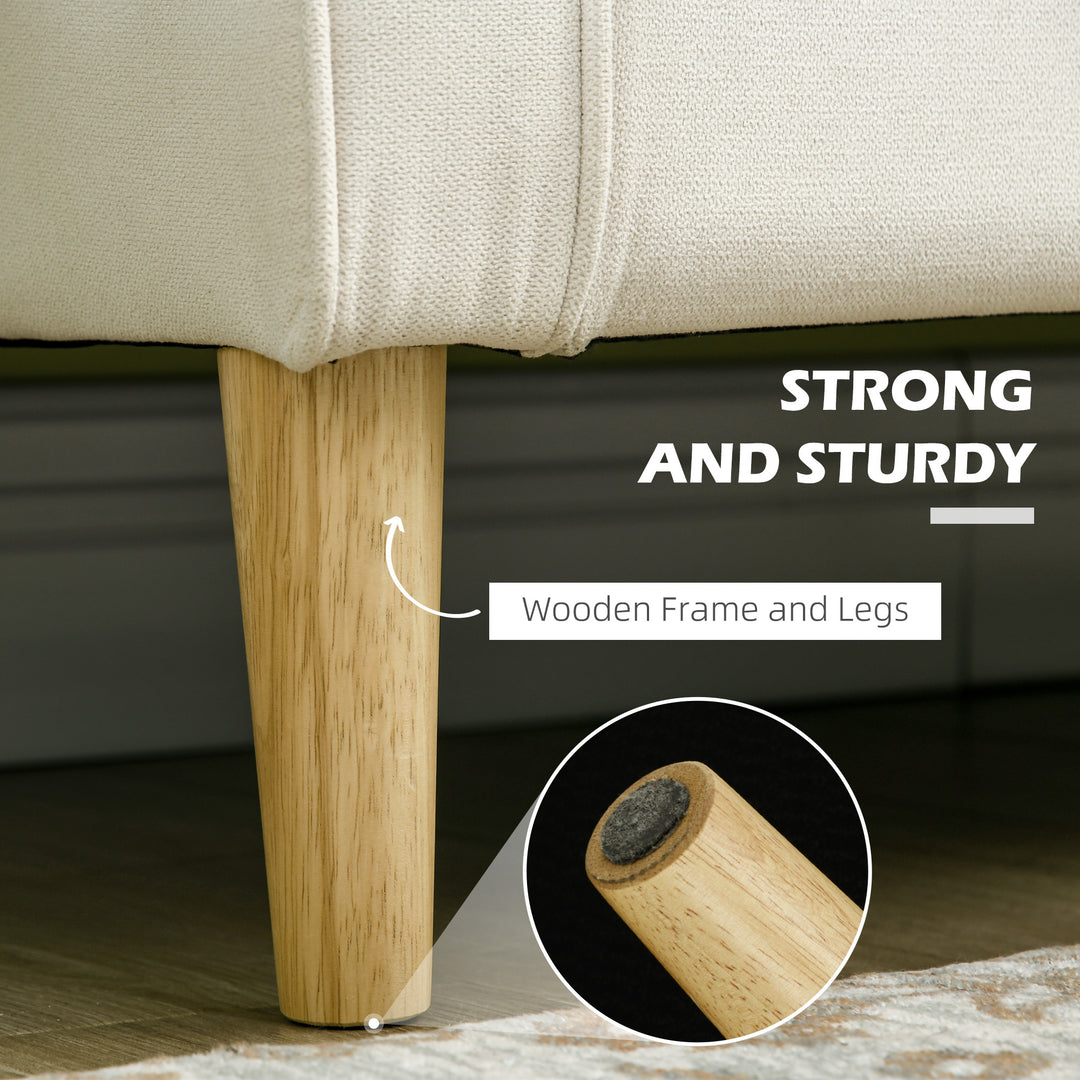 Modern Loveseat Sofa, Compact 2 Seater Sofa with Hidden Storage, 117cm Tufted Cotton Couch with Wood Legs, Cream White