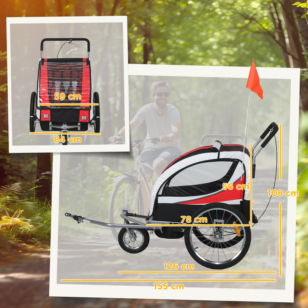 Baby Bike Trailer, Child Bicycle Trailer with 5 Point Harness, Steel Frame, Reflectors, Safety Flag, Hitch Coupler, Red