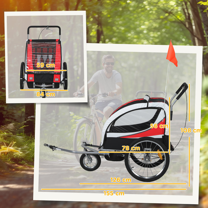 Baby Bike Trailer, Child Bicycle Trailer with 5 Point Harness, Steel Frame, Reflectors, Safety Flag, Hitch Coupler, Red