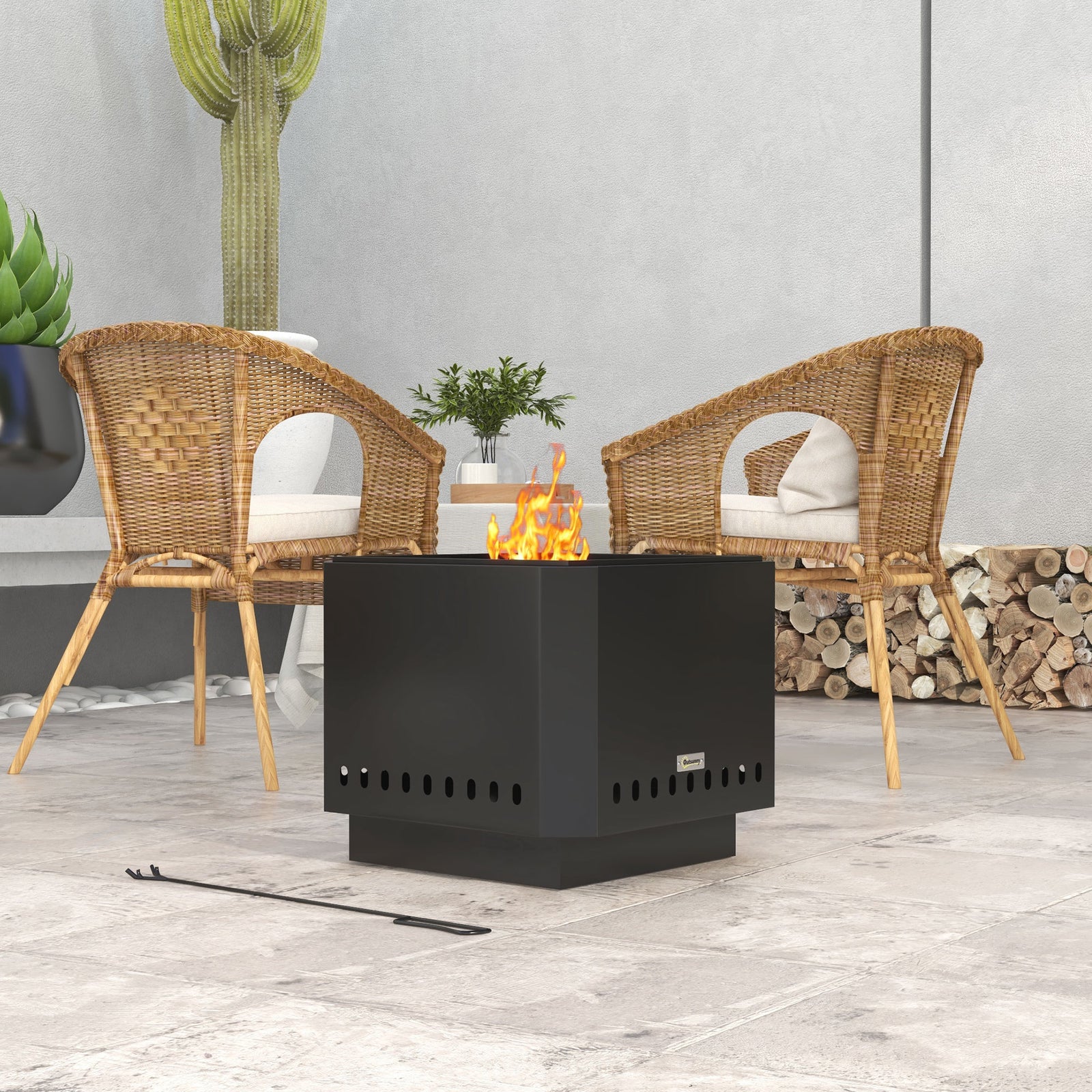 Smokeless Fire Pit, 48 cm Portable Wood Burning Firepit, Square Metal 