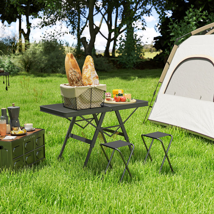 3 ft Folding Camping Table w/ Adjustable Heights, Portable Lightweight Outdoor Folding Picnic Table with Metal Mesh Desktop & Aluminium Legs for Picnic, Garden, Party, Black