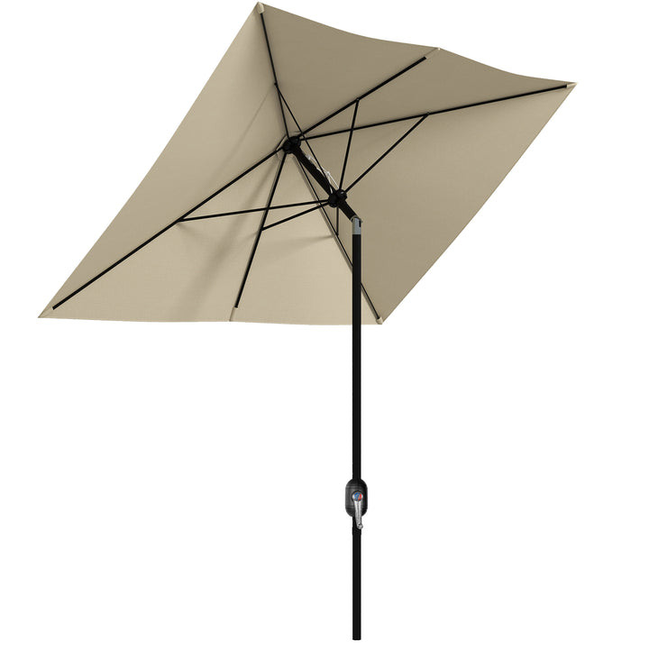 Outsunny Rectangular Patio Parasol: 2x3m Market Umbrella with Crank & Tilt, 6 Ribs, Aluminium Pole, Creamy White | Aosom UK