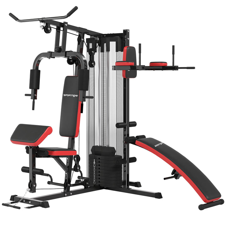 Multi Gym Workout Station, Weight Machine with 65kg Weight Stack, Sit
