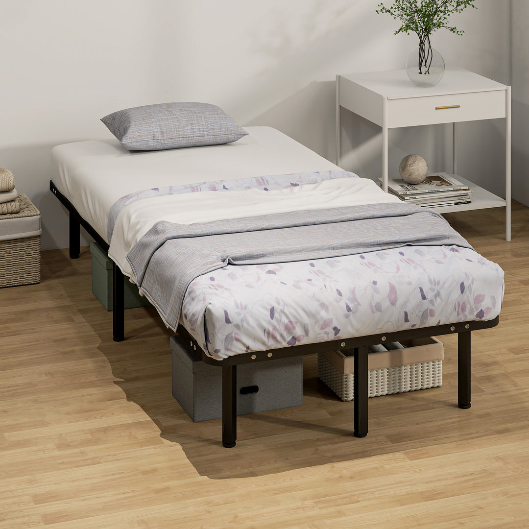 3ft Single Bed Frame, Metal Platform Bed Frame with 2 x 14 Wood Slats,