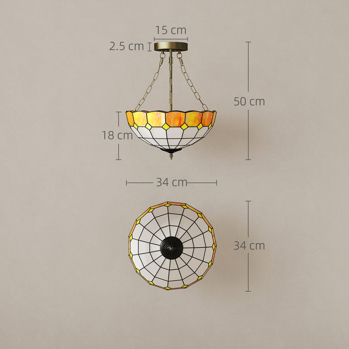 Tiffany Style Ceiling Light, Vintage Chandelier with 3 E27 Sockets, Se