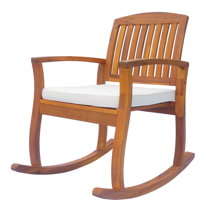 Outsunny Rocking Chair, Acacia Wood, Indoor/Outdoor Use with Cushion, Traditional Design | Aosom UK