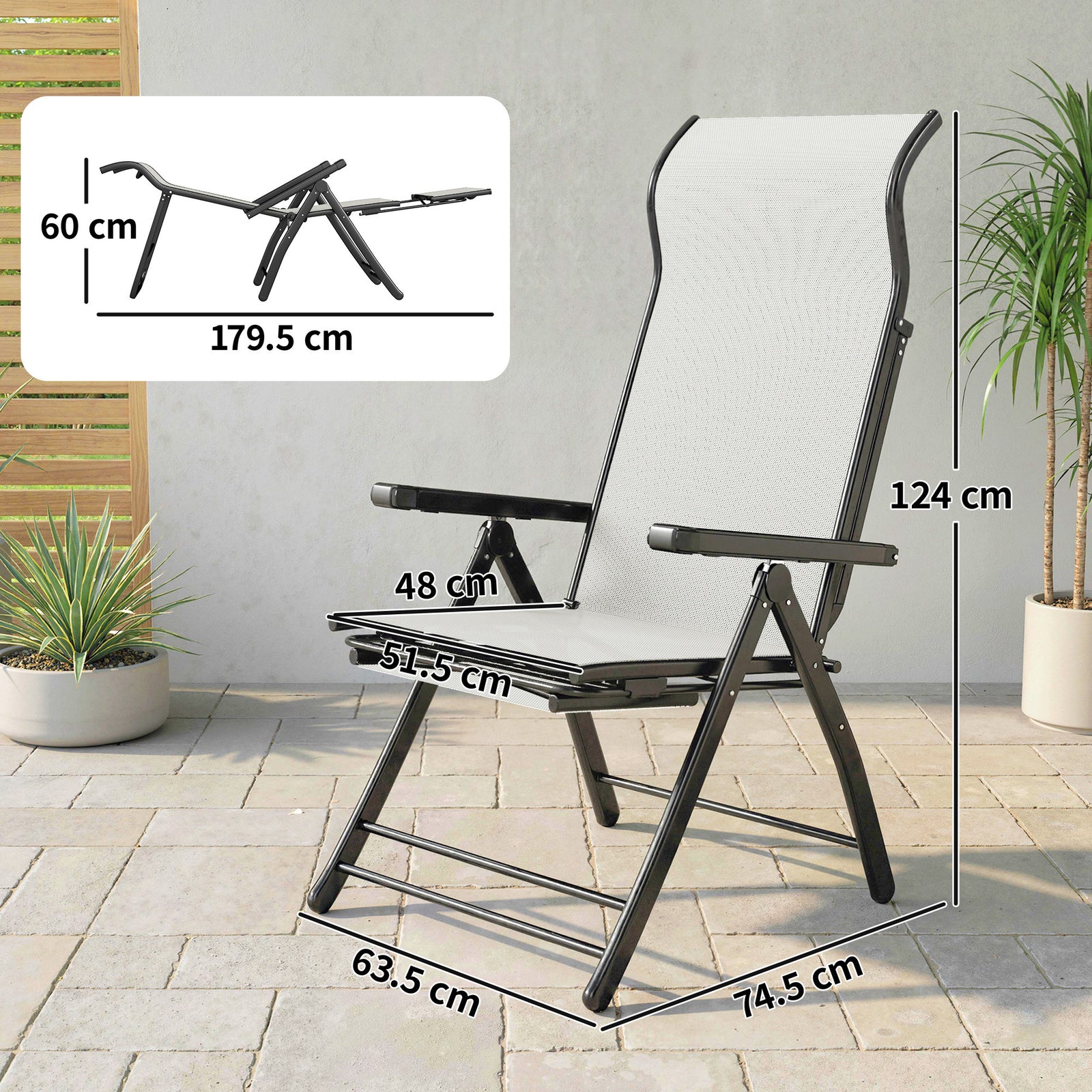 Reclining Garden Chairs Set of 2, 5-Position Folding Sun Loungers with