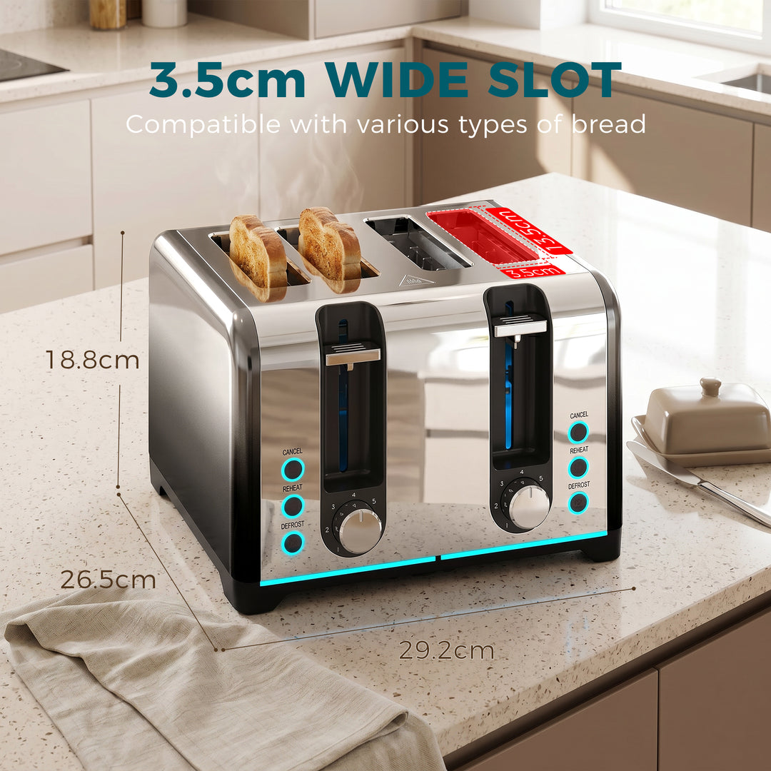 4 Slice Toaster with 7 Browning Levels, Reheat, Defrost and Cancel Fun