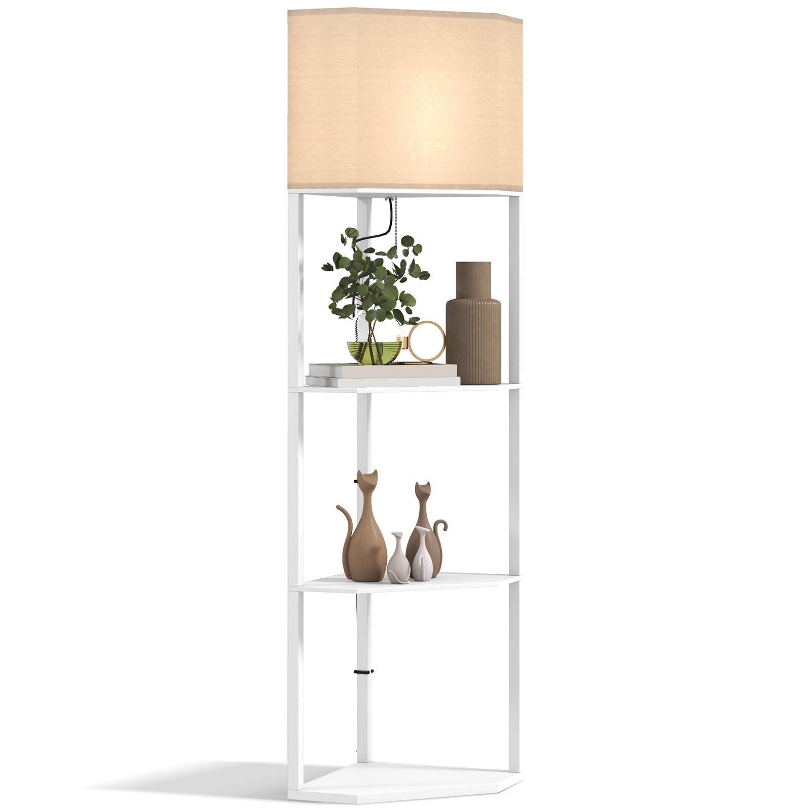 Three-Shelf Corner Floor Lamp - White
