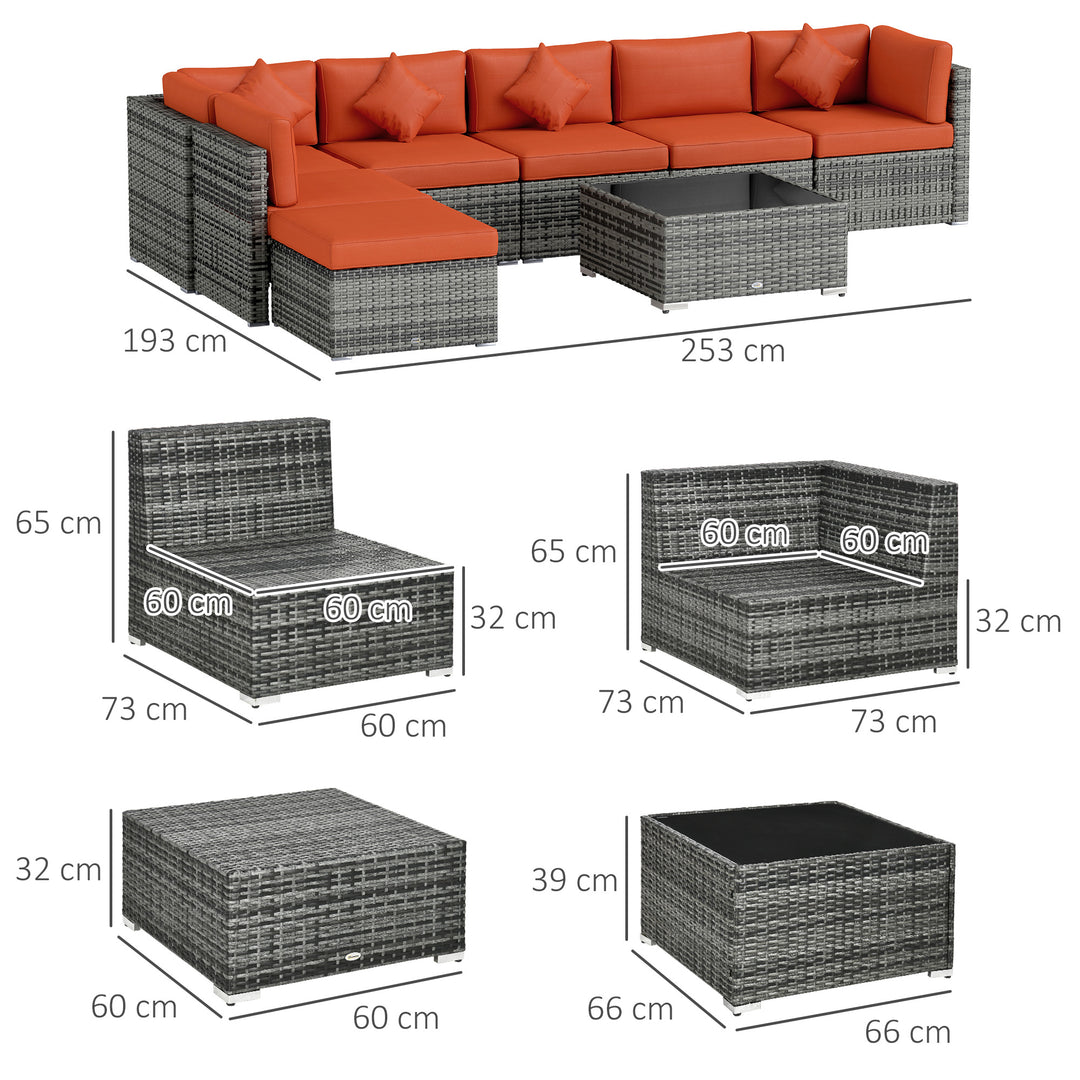 Eight-Piece Rattan Sofa Set - Orange/Grey