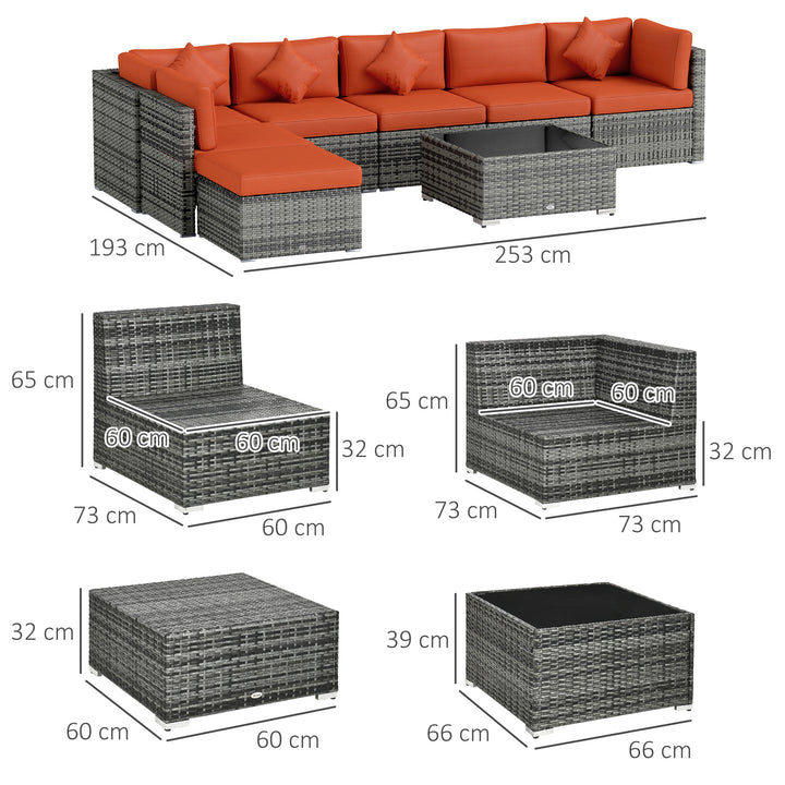 Eight-Piece Rattan Sofa Set - Orange/Grey
