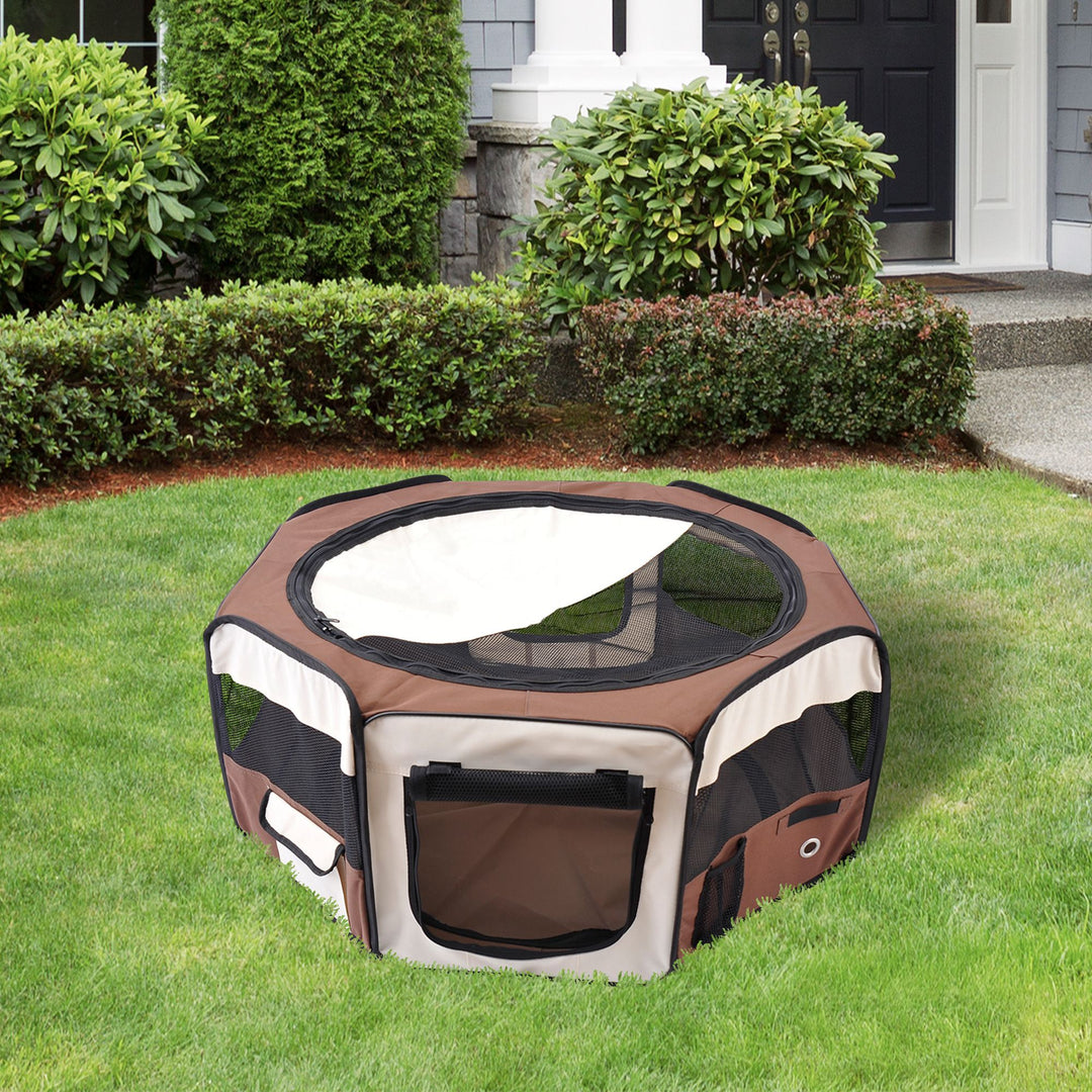 MCL Portable Cat Dog Playpen Pet Puppy Rabbit Guinea Pig Pen Run Dia 90 x 41H cm Indoor & Outdoor Brown