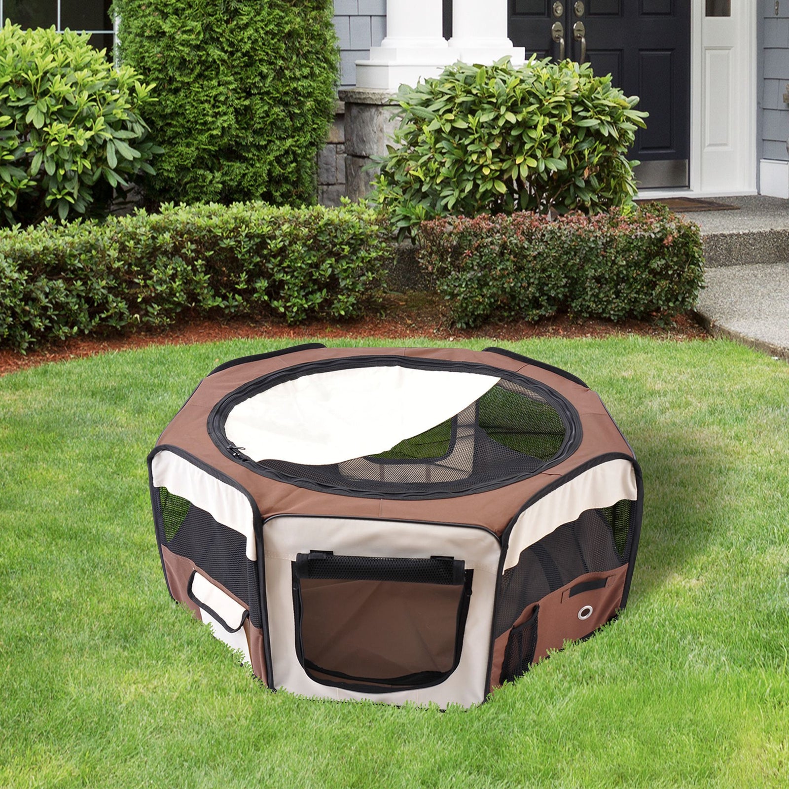 Portable Cat Dog Playpen Pet Puppy Rabbit Guinea Pig Pen Run Dia 90 x 41H cm Indoor & Outdoor Brown