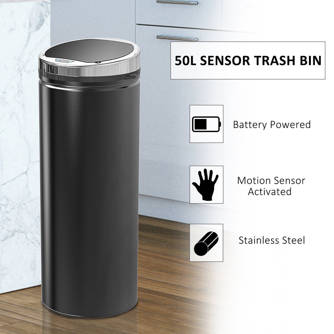 50L Sensor Bin with Quiet Soft-Close Lid, Automatic Touchless Motion Sensor Rubbish Bin with Fingerprint Resistant, Stainless Steel for Hygienic Kitchen, Home Office Use, Black