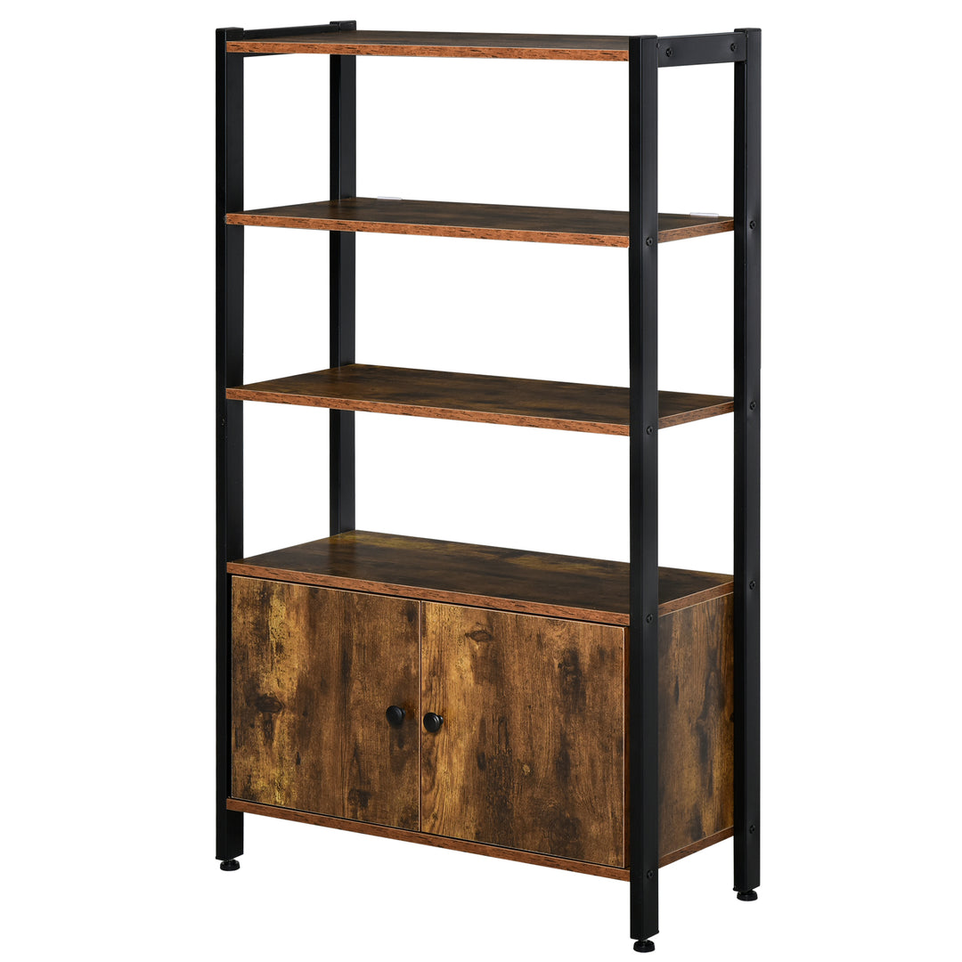 MCL Industrial Bookshelf, Storage Cabinet with 3-Tier with Doors, for Home Office, Living Room Rustic Brown