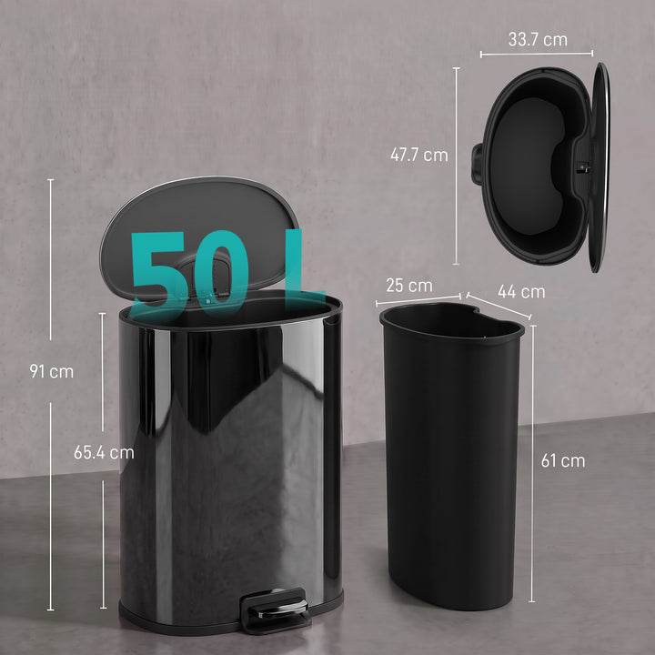50L Kitchen Pedal Bin, Rubbish Bin with Soft-Close and Stay-Open Lid - view 3