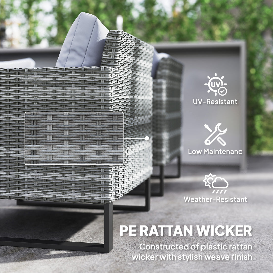 9 Piece Rattan Garden Furniture Set, 8 Seater Garden Corner Sofa with Cushions and Glass Top Table, Sectional Outdoor Furniture Conservatory Set for Patio, Light Grey