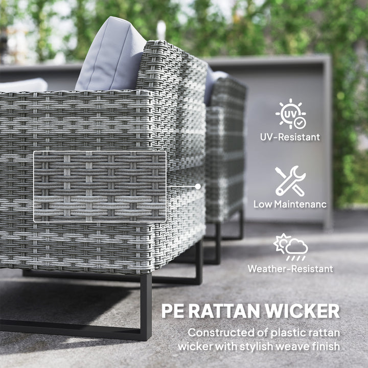 9 Piece Rattan Garden Furniture Set, 8 Seater Garden Corner Sofa with Cushions and Glass Top Table, Sectional Outdoor Furniture Conservatory Set for Patio, Light Grey