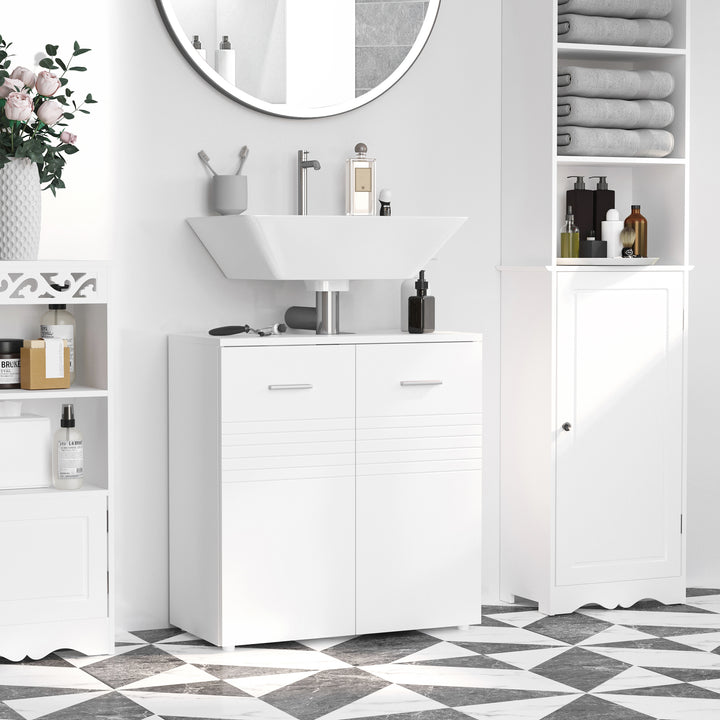 MCL Under Sink Cabinet, Bathroom Vanity Unit, Pedestal Under Sink Design, Storage Cupboard with Adjustable Shelf, High Gloss, White