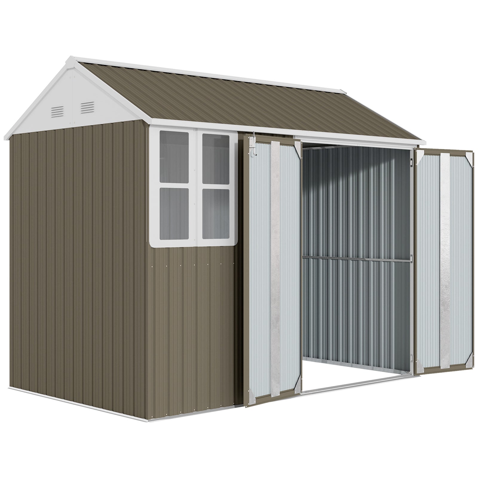 8 x 6 ft Galvanised Garden Shed, Outsoor Metal Storage Shed with Double Doors Window Air Vents for Patio, Lawn, Grey