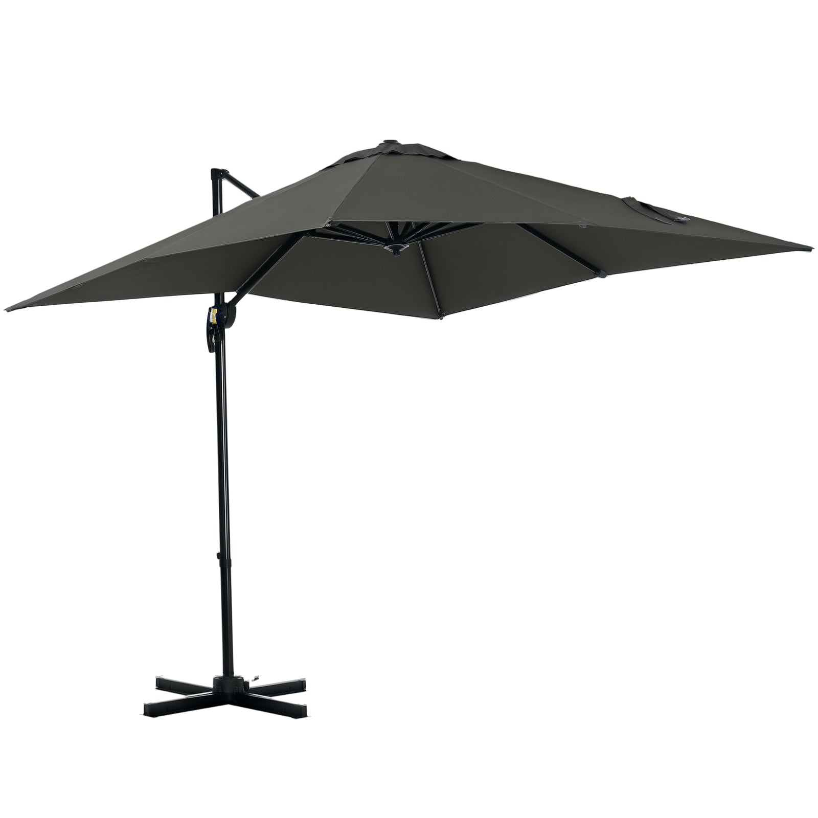 2.5 x 2.5m Patio Offset Parasol Umbrella Cantilever Hanging Aluminium Sun Shade Canopy Shelter 360° Rotation with Crank Handle and Cross Base, Grey