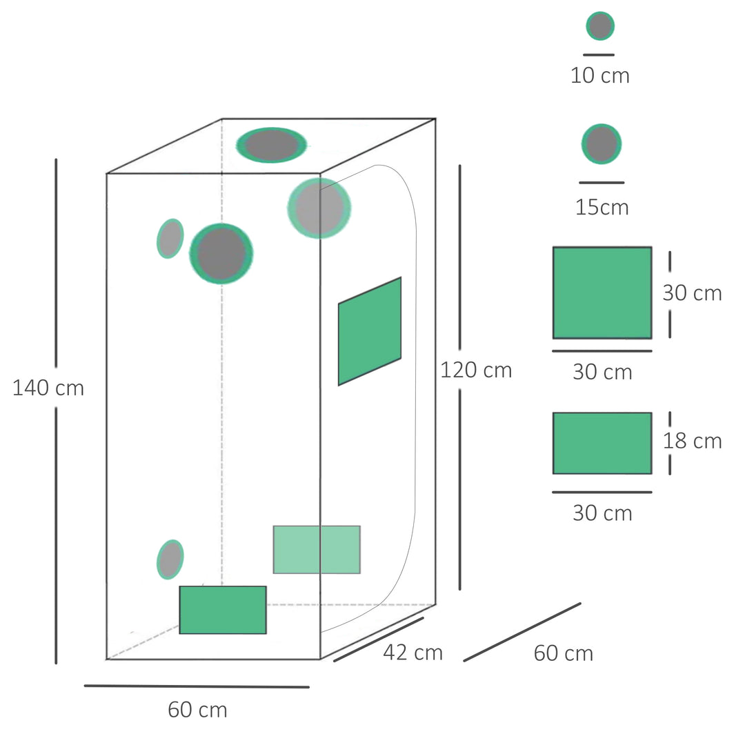 Outsunny Grow Tent Kits Grow Tent Hydroponic Grow Tent 60 x 60 x 140cm with Detachable Waterproof Floor Tray | Aosom UK