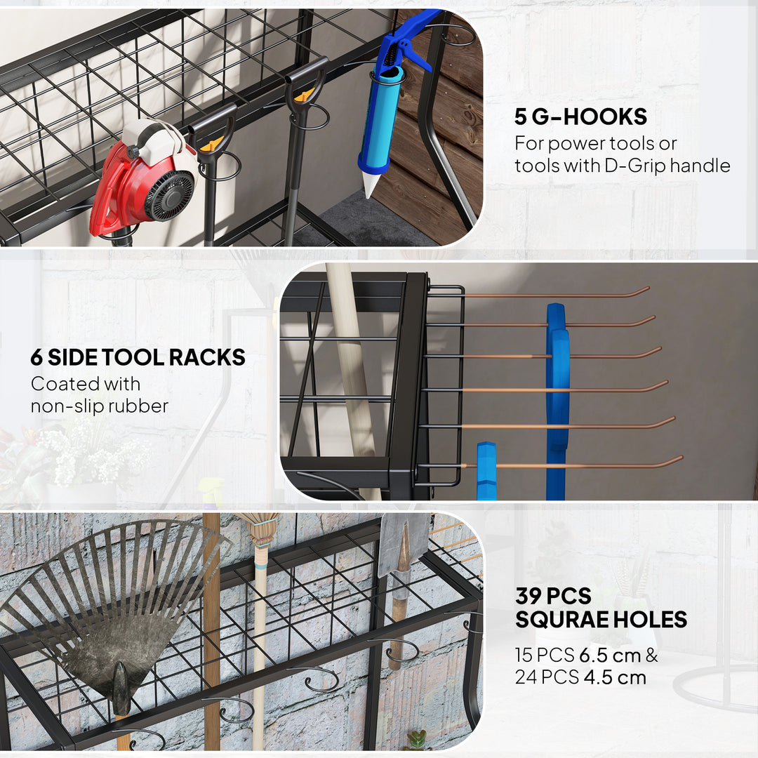 Garden Tool Storage Rack, 3-Tier Garden Tool Rack with 11 Hooks for Lo