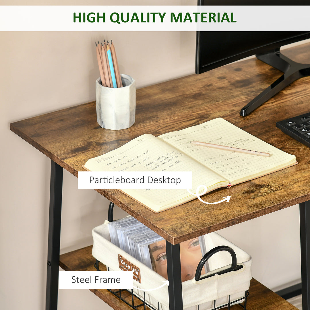 120cm Computer Desk with Storage, Industrial Home Office Desk with 2 Tier Shelves and Steel Frame, Computer Table for Study Room, Rustic Brown