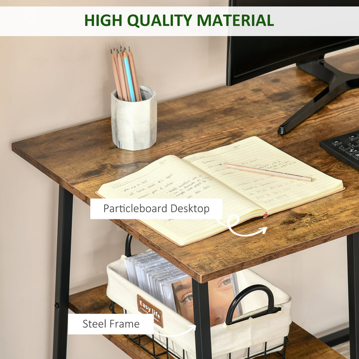 120cm Computer Desk with Storage, Industrial Home Office Desk with 2 Tier Shelves and Steel Frame, Computer Table for Study Room, Rustic Brown