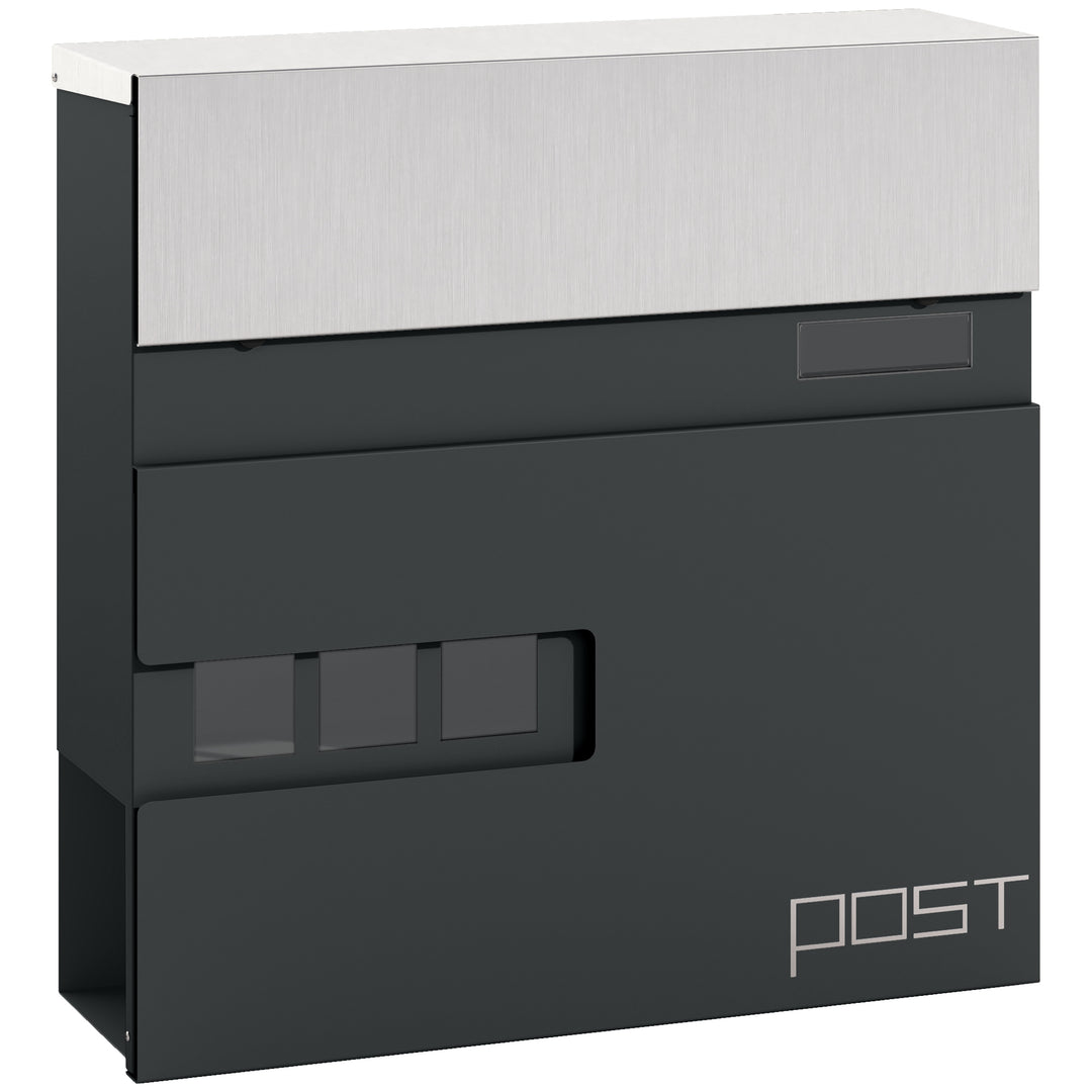 Locking Galvanised Steel Letterbox - Charcoal Grey/Black