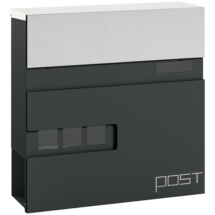 Locking Galvanised Steel Letterbox - Charcoal Grey/Black