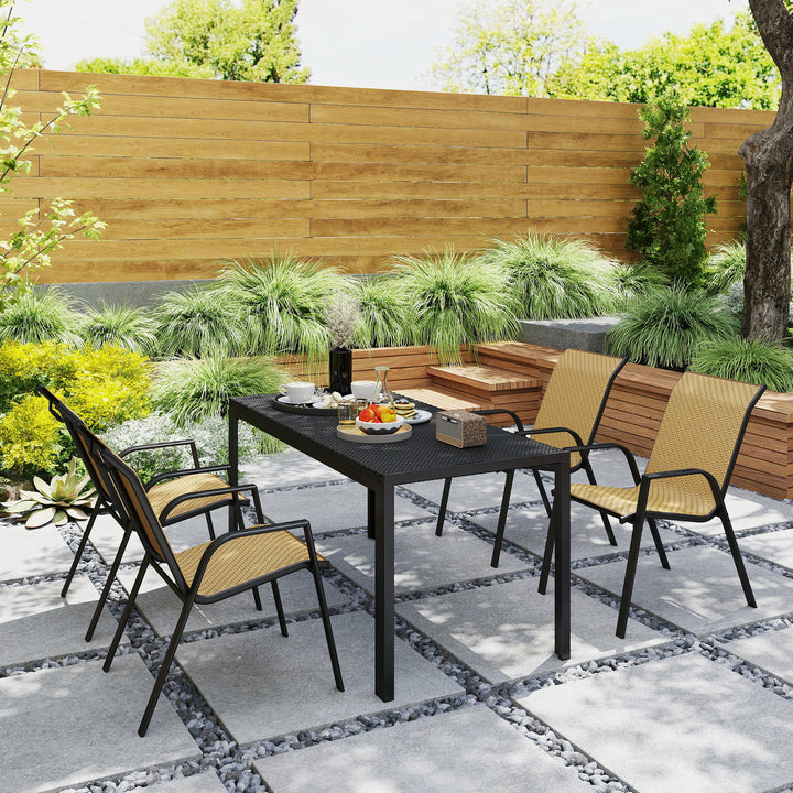 Four-Piece Stacking Rattan Garden Seat Set - Khaki