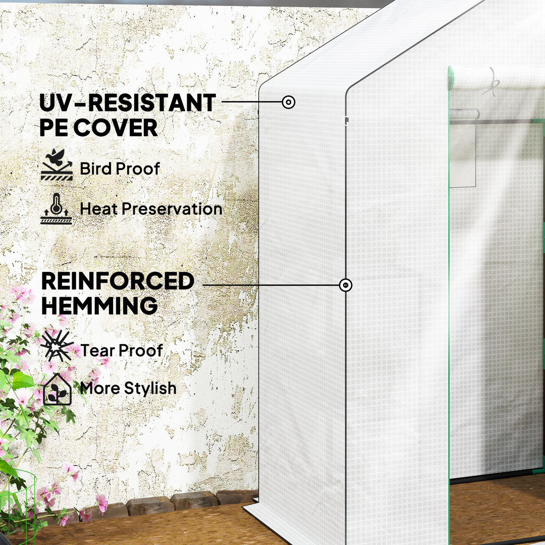 143 x 74cm Walk-In Greenhouse, with Shelves - White